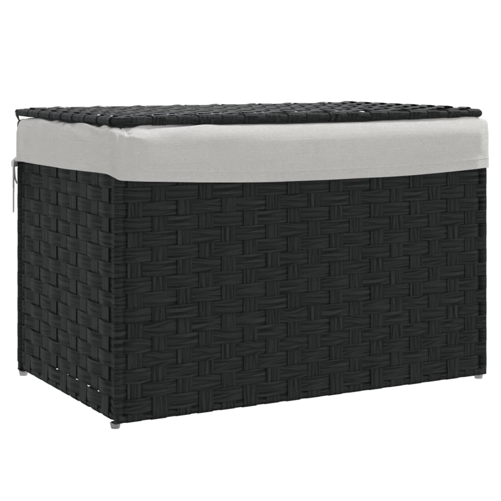 VidaXL Wasmand met deksel 55,5x35x34 cm poly rattan zwart