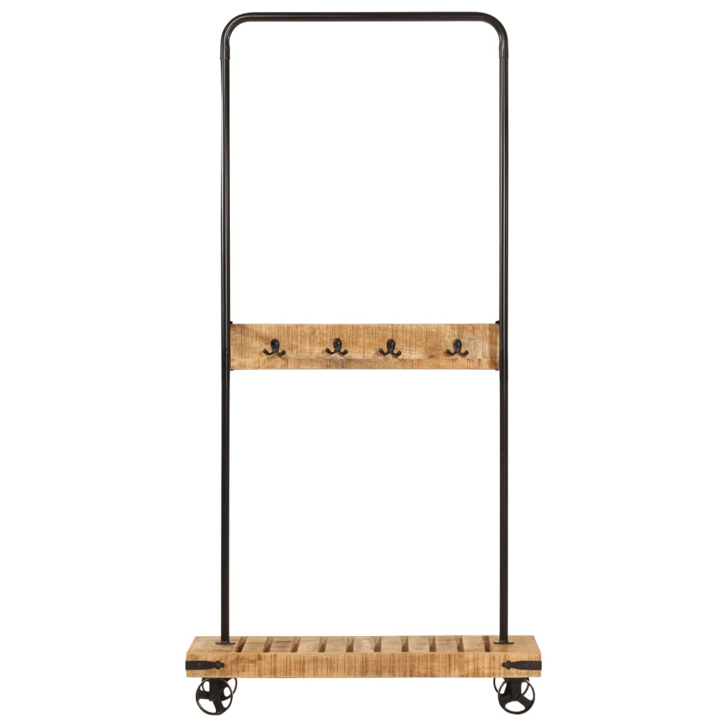 Vidaxl Kleeder Rack mat Rieder 90x33x190 cm dekor Mango Wood an Eisen