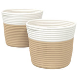 Cestas de almacenamiento de Vidaxl 2 sts Ø 24x18 cm de algodón beige y blanco