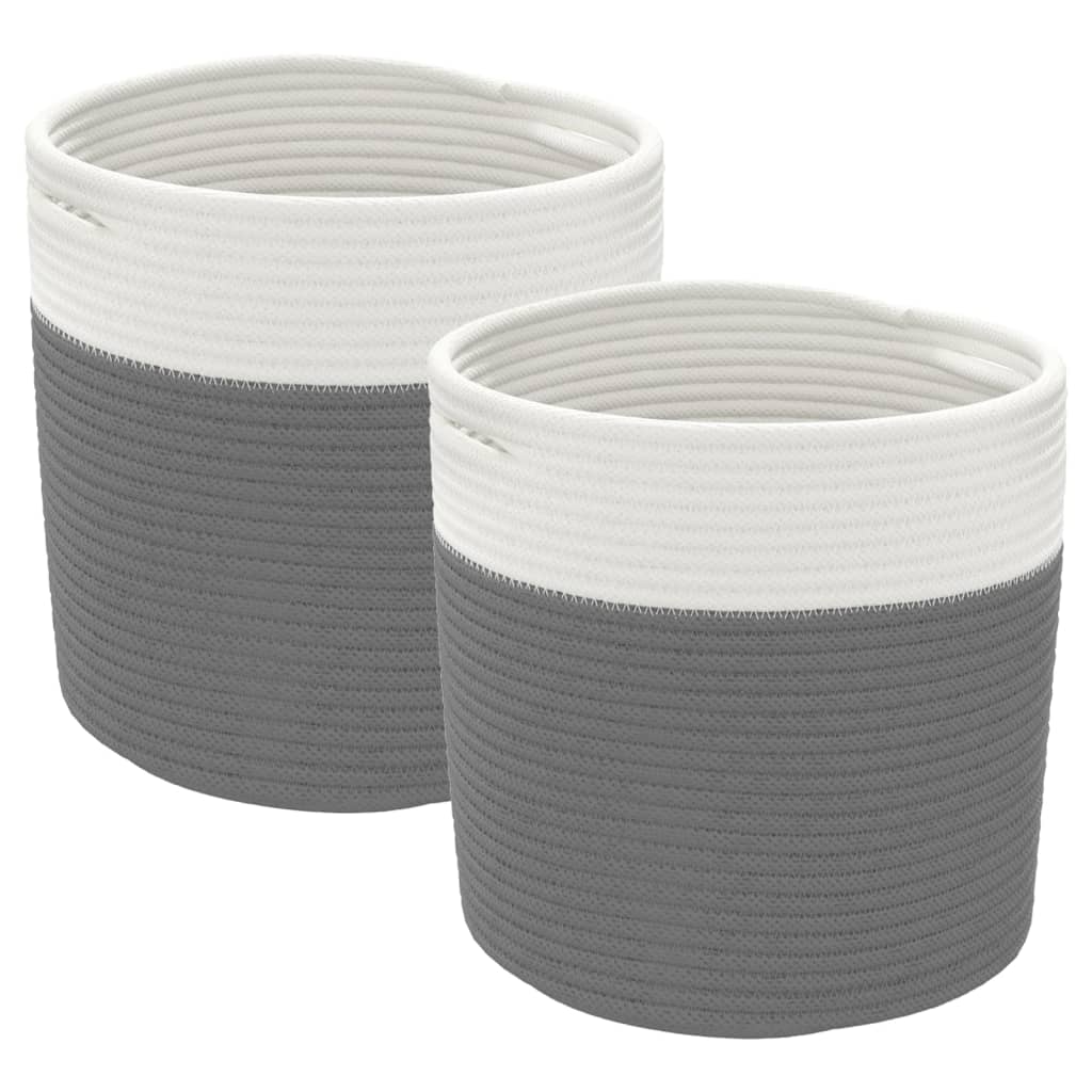 Cestas de almacenamiento de Vidaxl 2 sts Ø 28x28 cm de algodón gris y blanco