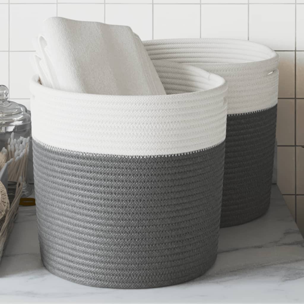 Cestas de almacenamiento de Vidaxl 2 sts Ø 28x28 cm de algodón gris y blanco