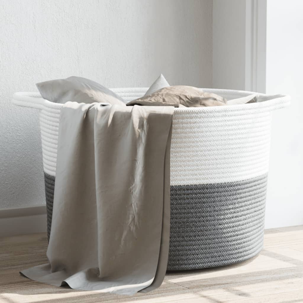 Panier à laverie Vidaxl Ø 55x36 cm Coton gris et blanc