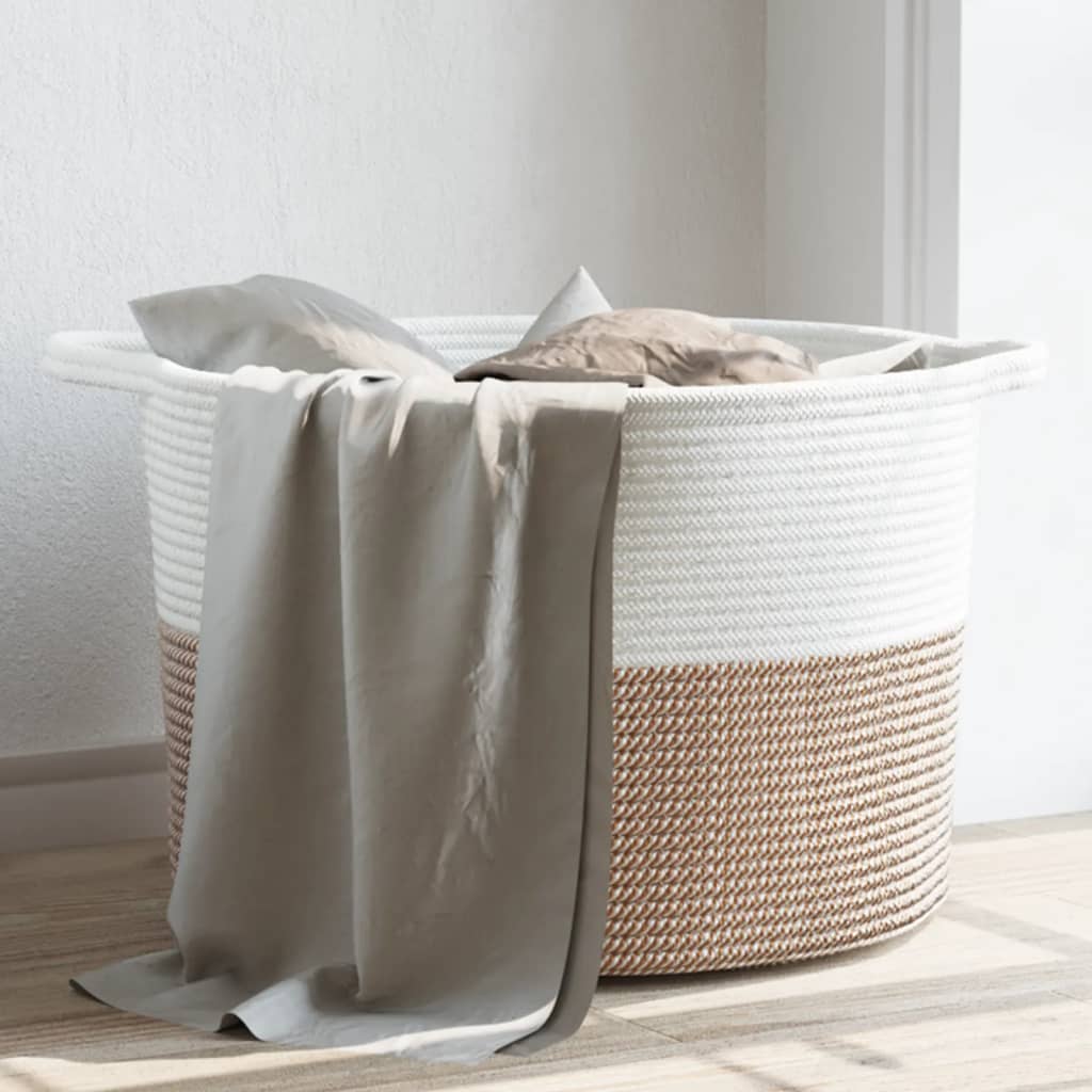 Vidaxl laundry basket Ø 55x36 cm cotton brown and white