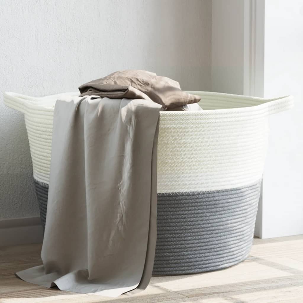 Vidaxl Lavaundry Basket Ø 60x36 cm di cotone grigio e bianco