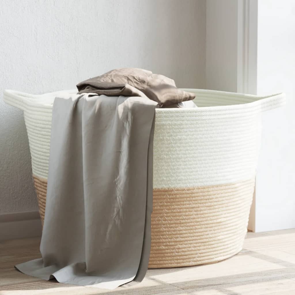 Vidaxl Lavaundry Basket Ø 60x36 cm di cotone beige e bianco