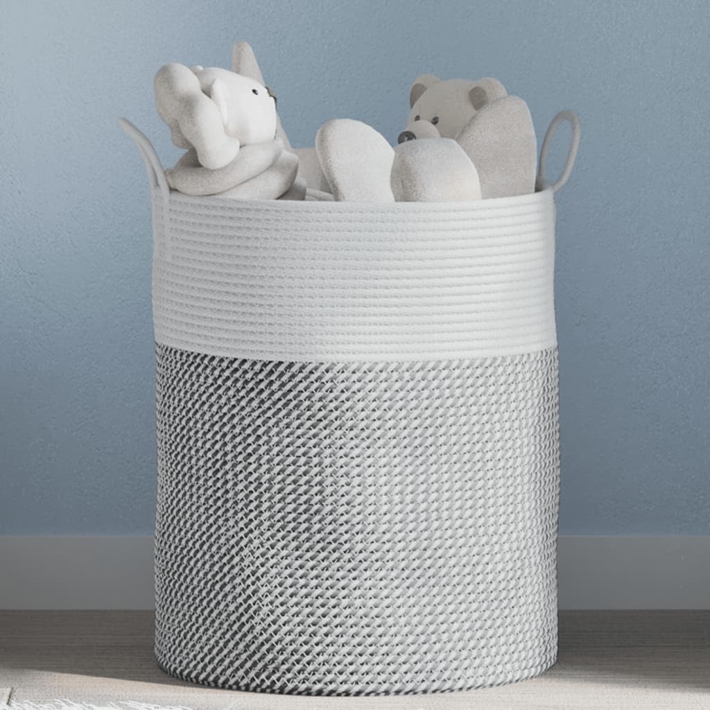 Panier de rangement Vidaxl Ø 38x46 cm Coton gris et blanc