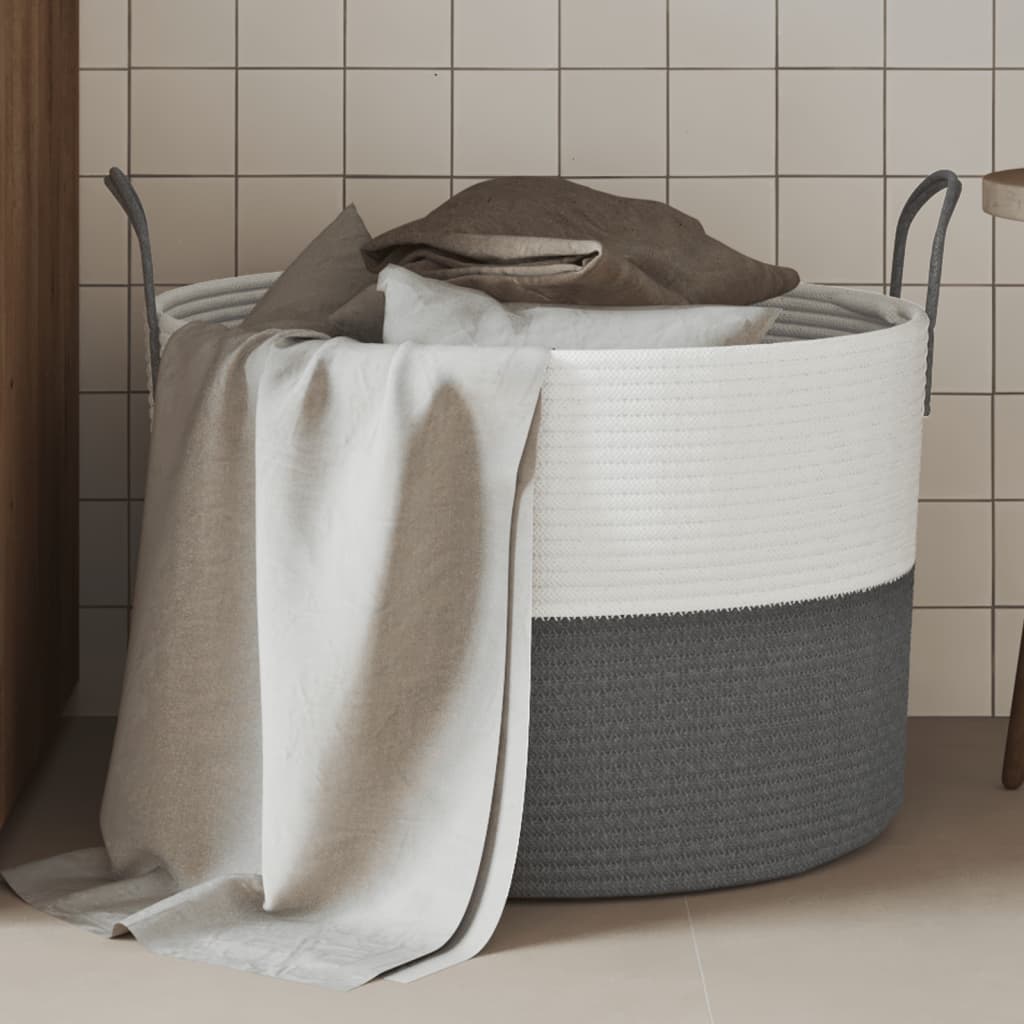 Cesta de almacenamiento de Vidaxl Ø 51x33 cm Algodón gris y blanco