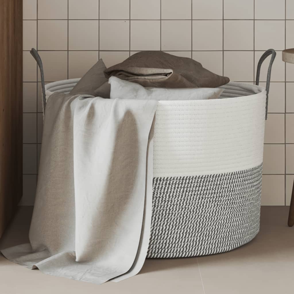 Cesta de almacenamiento de Vidaxl Ø 51x33 cm Algodón gris y blanco