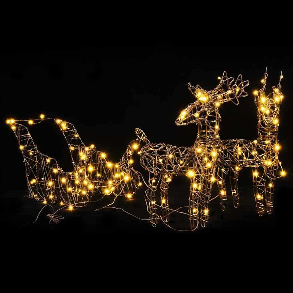 Vidaxl Christmas decorations reindeer and Slee 160 LEDs Rattan Warm white