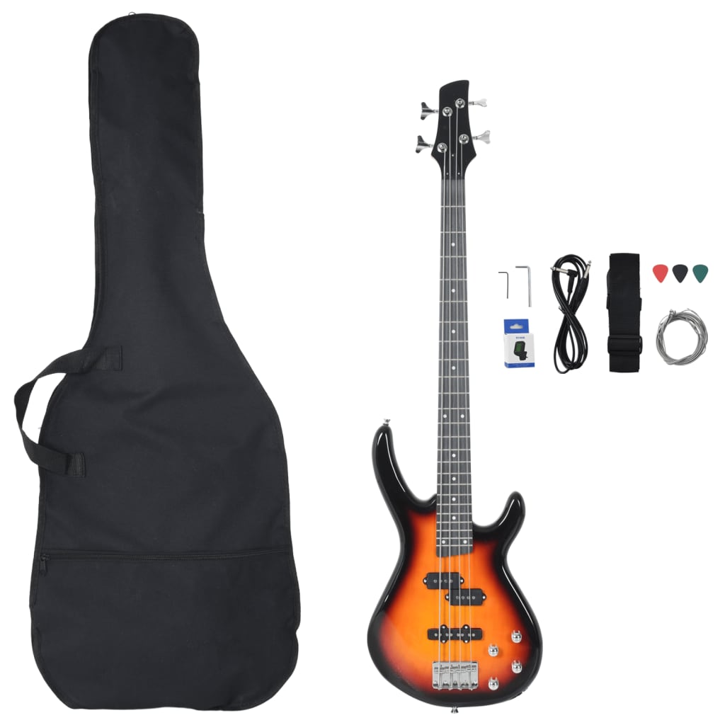 Gitara basowa Vidaxl dla początkujących elektrycznych z torbą 4 4 46 Brown Black