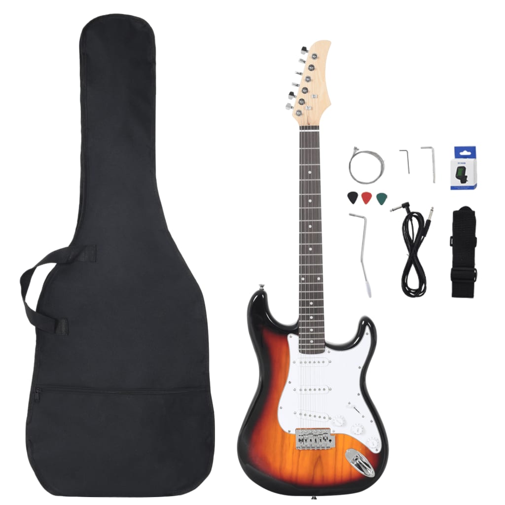 Guitare vidaxl pour les débutants électriques avec sac 4 4 39 brun et blanc