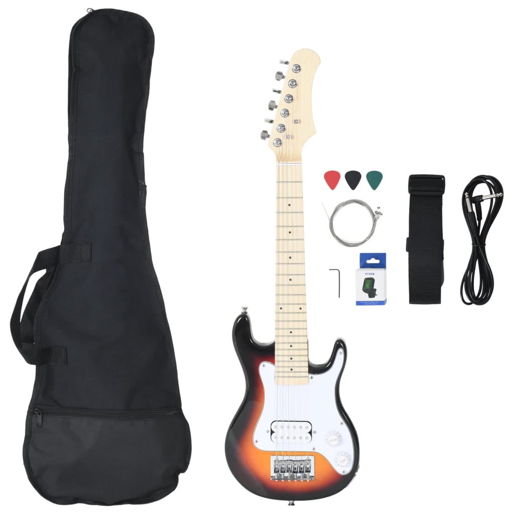 Vidaxl Guitar fir Kanner elektresch mat Tas 3 4 30 brong a wäiss