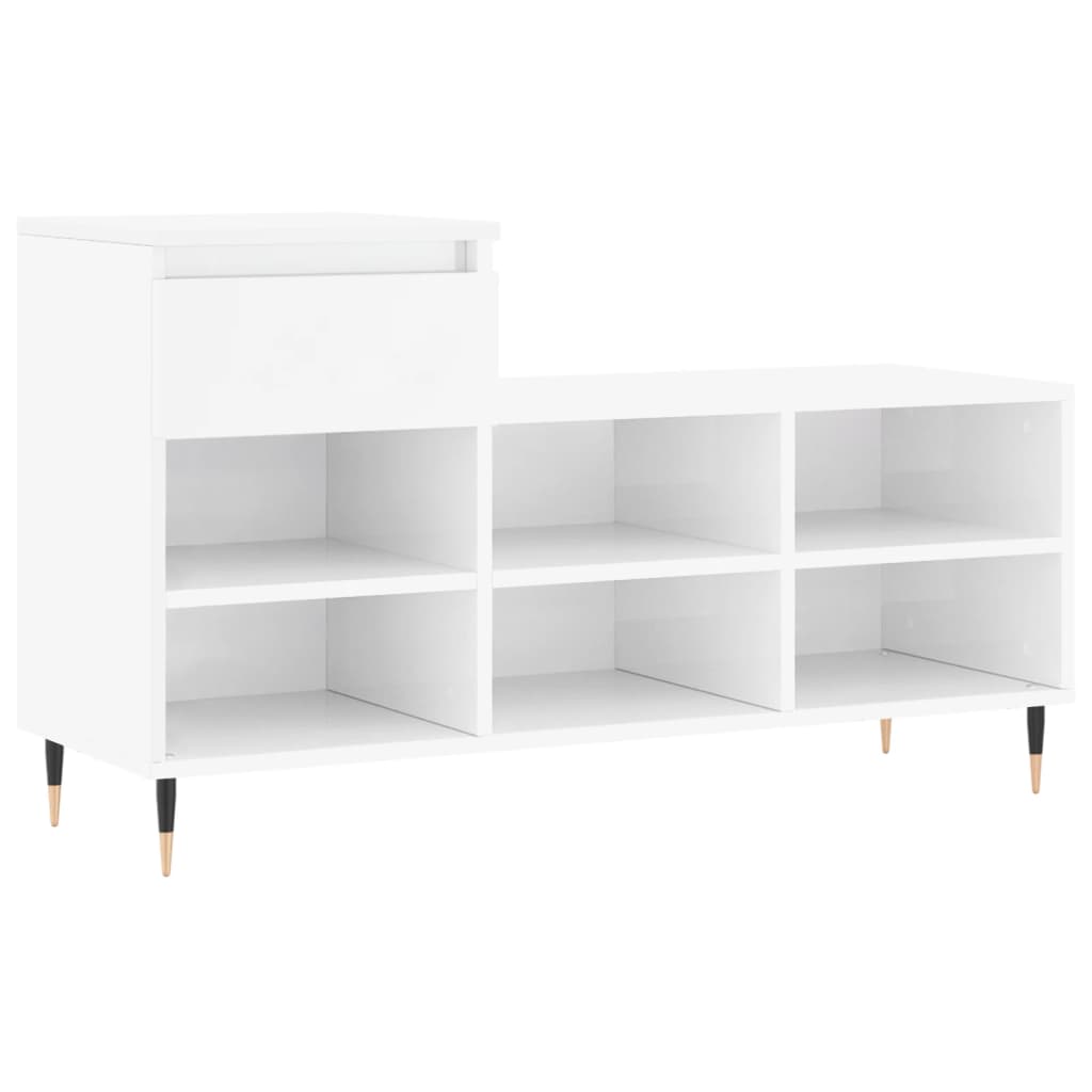 Vidaxl Cabinet da scarpe 102x36x60 cm Bianco lucido in legno trasformato