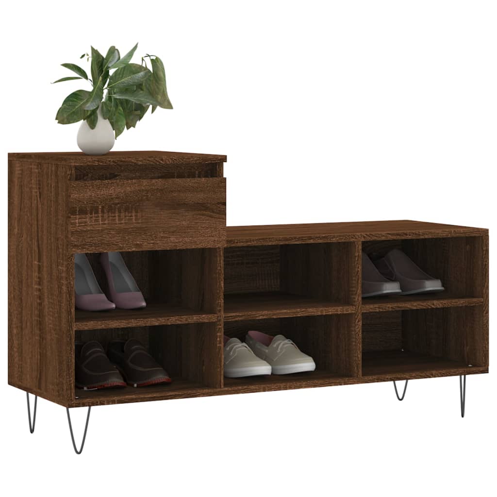 Gabinete de zapatos Vidaxl 102x36x60 cm Color de roble marrón de madera propiedad