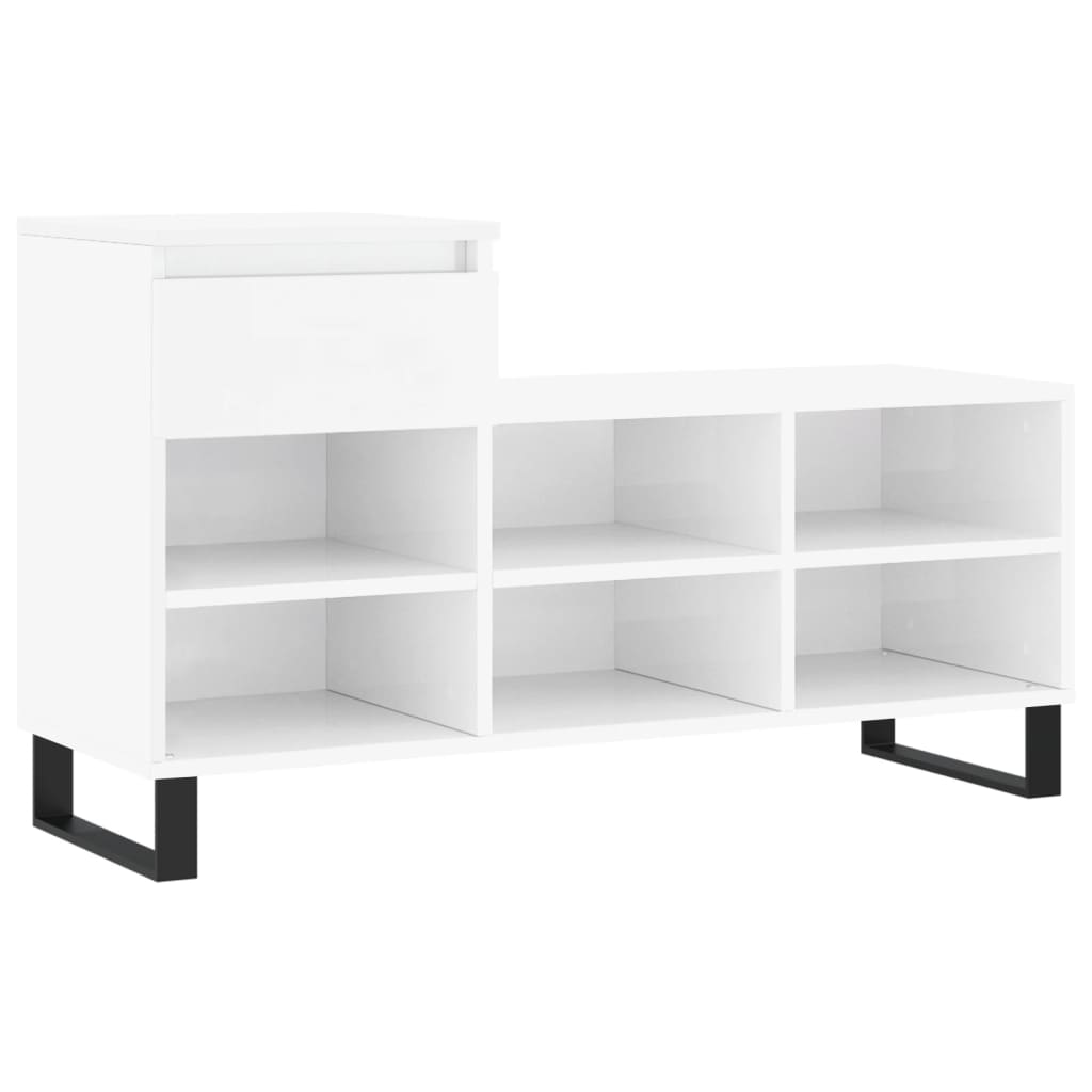 Gabinete de zapatos Vidaxl 102x36x60 cm de madera procesada de alto brillo blanco