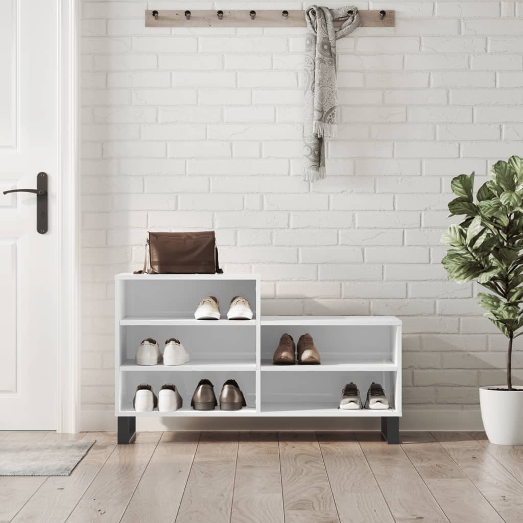 Vidaxl Cabinet da scarpe 102x36x60 cm Bianco lucido in legno trasformato