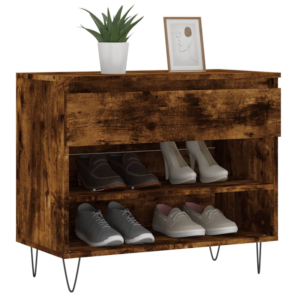 Armoire à chaussures Vidaxl 70x36x60 cm en bois de bois de bois fumé coloré