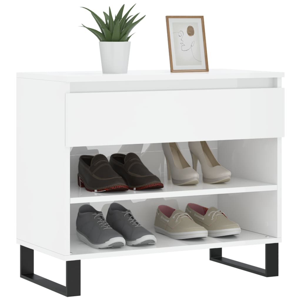 Gabinete de zapatos Vidaxl 70x36x60 cm de madera propiedad de color blanco brillante blanco