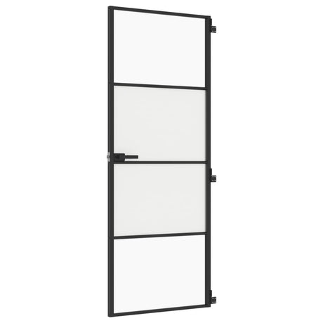 VidaXL Binnendeur smal 76x201,5 cm gehard glas en aluminium zwart