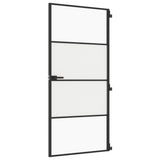 Vidaxl puerta interior estrecha 93x201.5 cm de vidrio endurecido y negro de aluminio