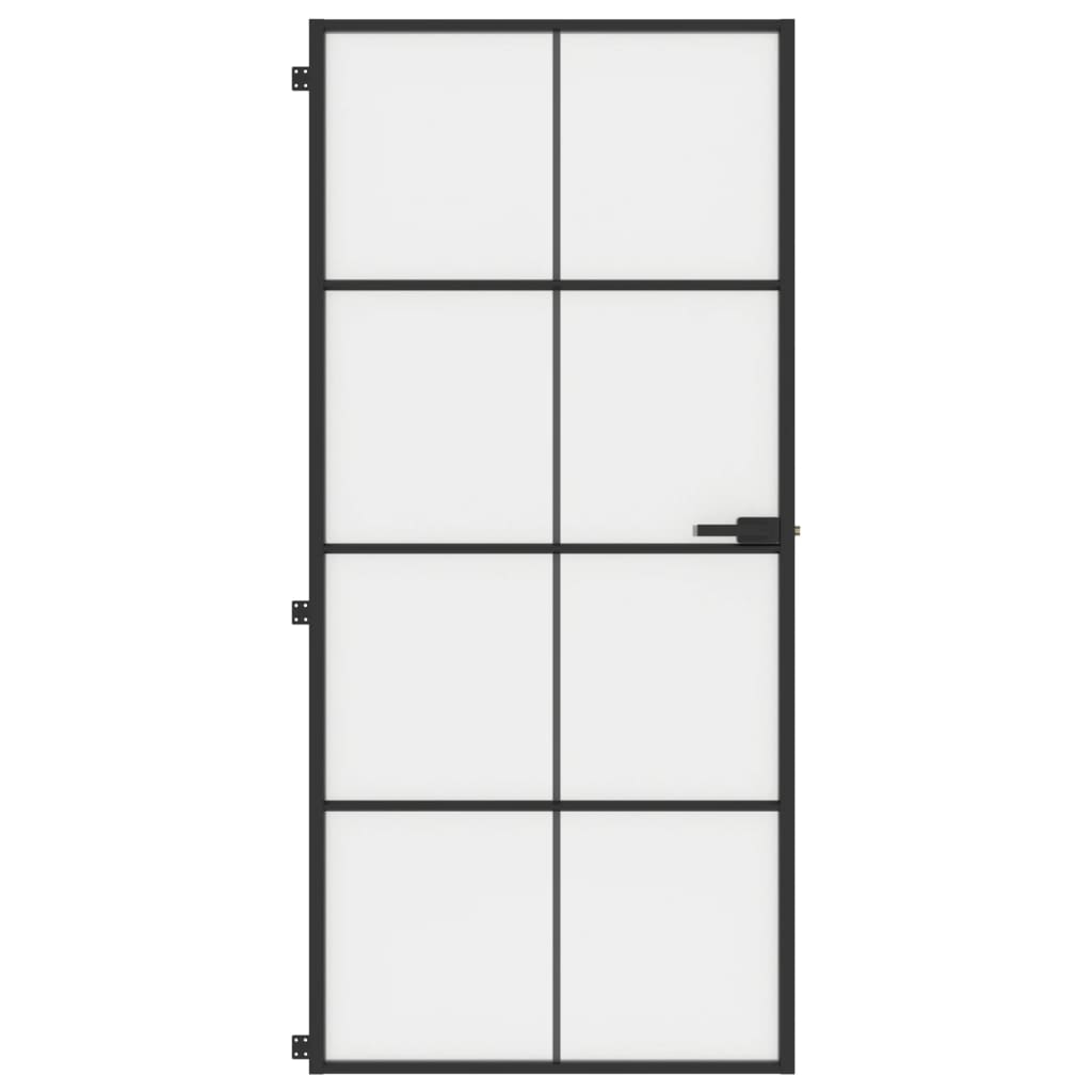 Vidaxl puerta interior estrecha 93x201.5 cm de vidrio endurecido y negro de aluminio