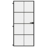 Vidaxl puerta interior estrecha 93x201.5 cm de vidrio endurecido y negro de aluminio