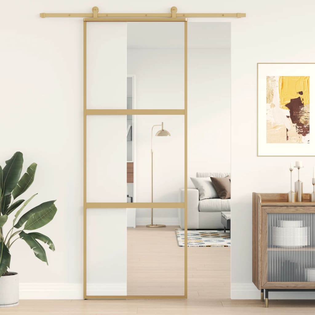 VidaXL sliding door 76x205 cm Clear ESG glass and aluminum gold colored