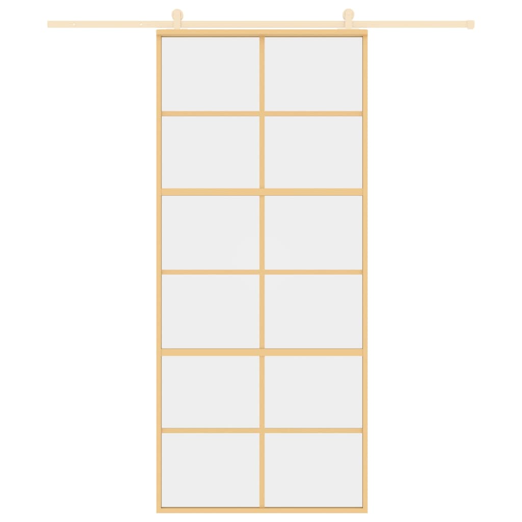 Vidaxl rutscht Dier 90x205 cm kloer ESG Glas an Aluminium Gold faarweg