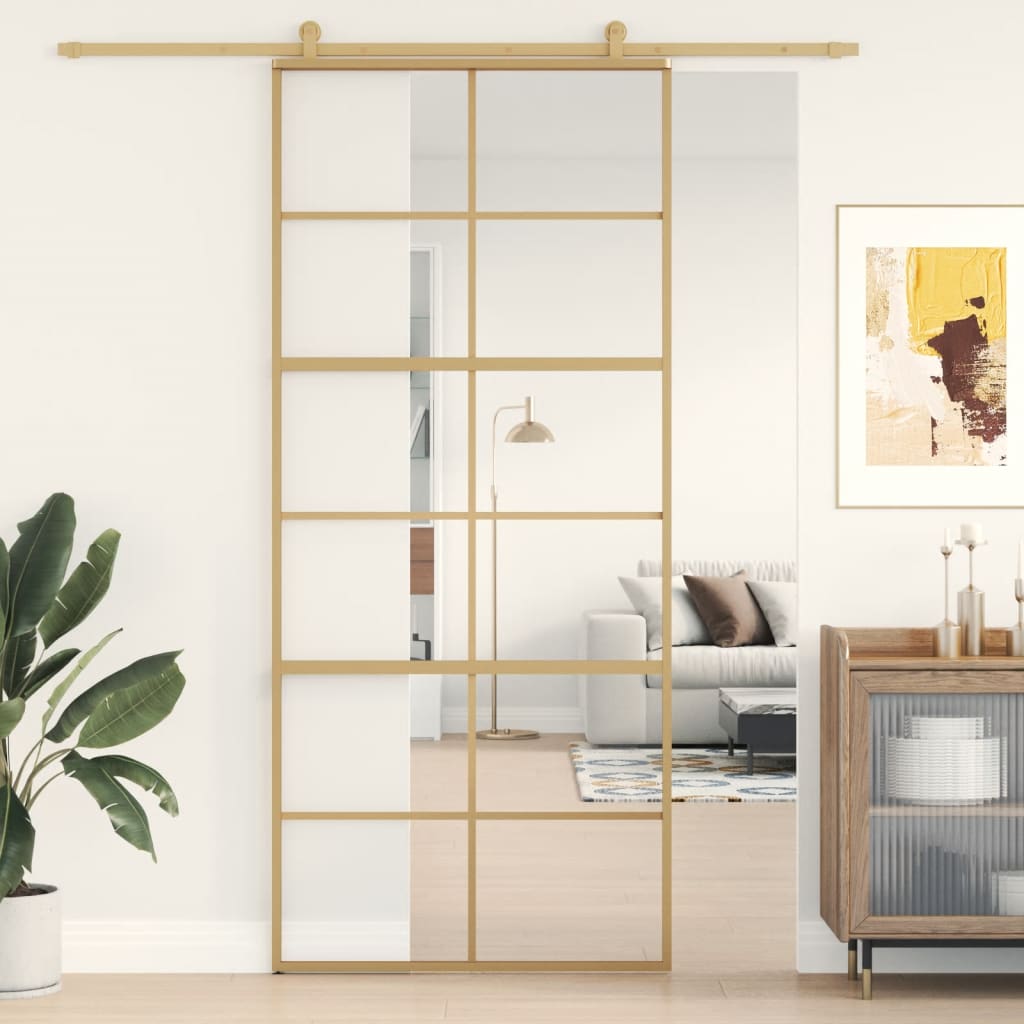 Vidaxl Sliding Porte 90x205 cm Verre ESG transparent et en aluminium or de couleur