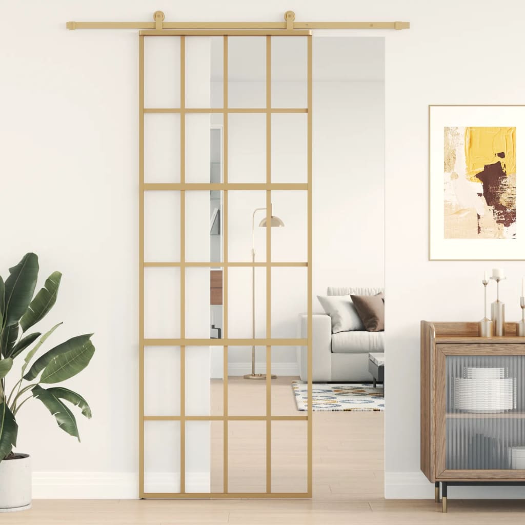 Vidaxl Sliding Porte 76x205 cm Verre ESG transparent et en aluminium or de couleur