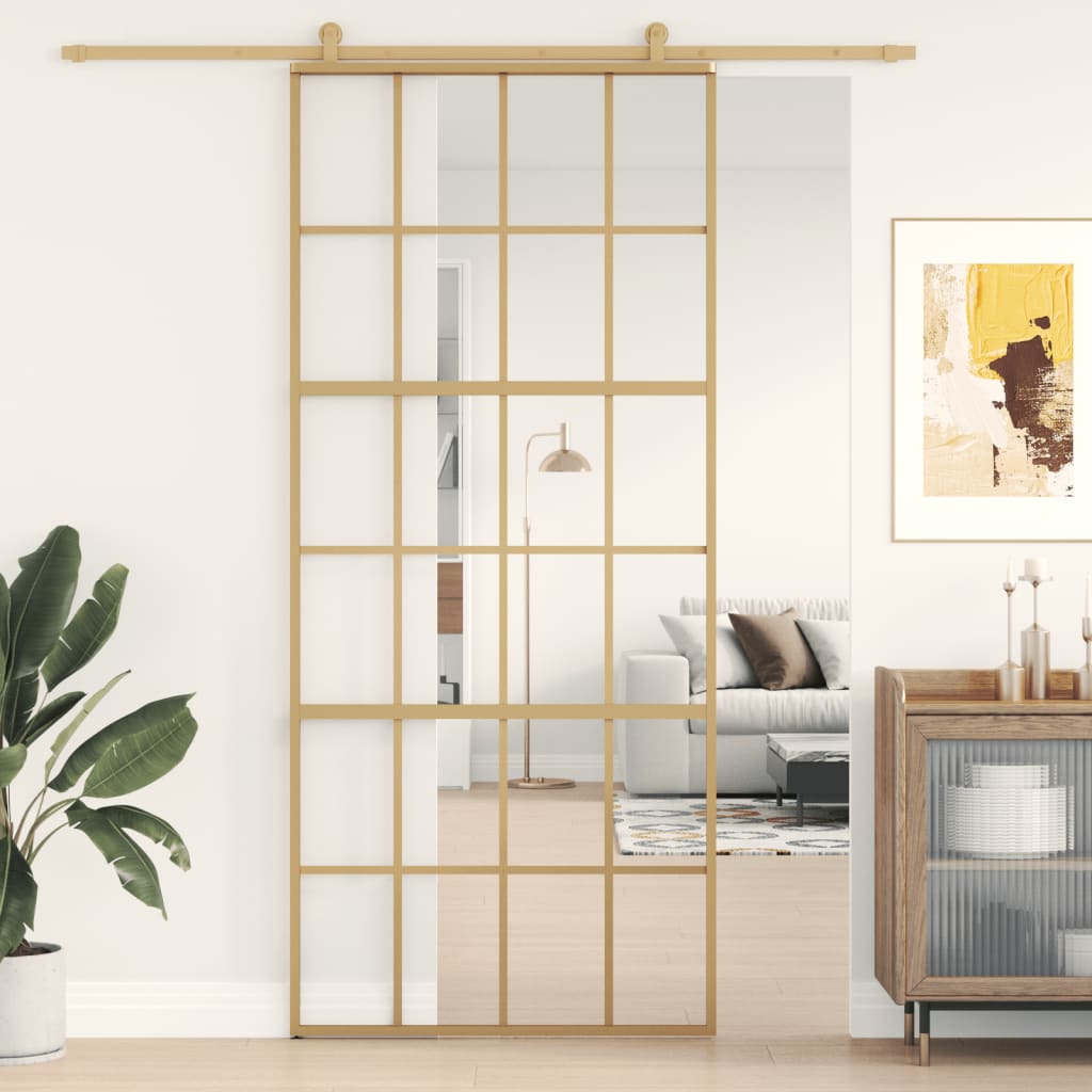 Porta scorrevole Vidaxl 90x205 cm Clear ESG Glass e in oro in alluminio