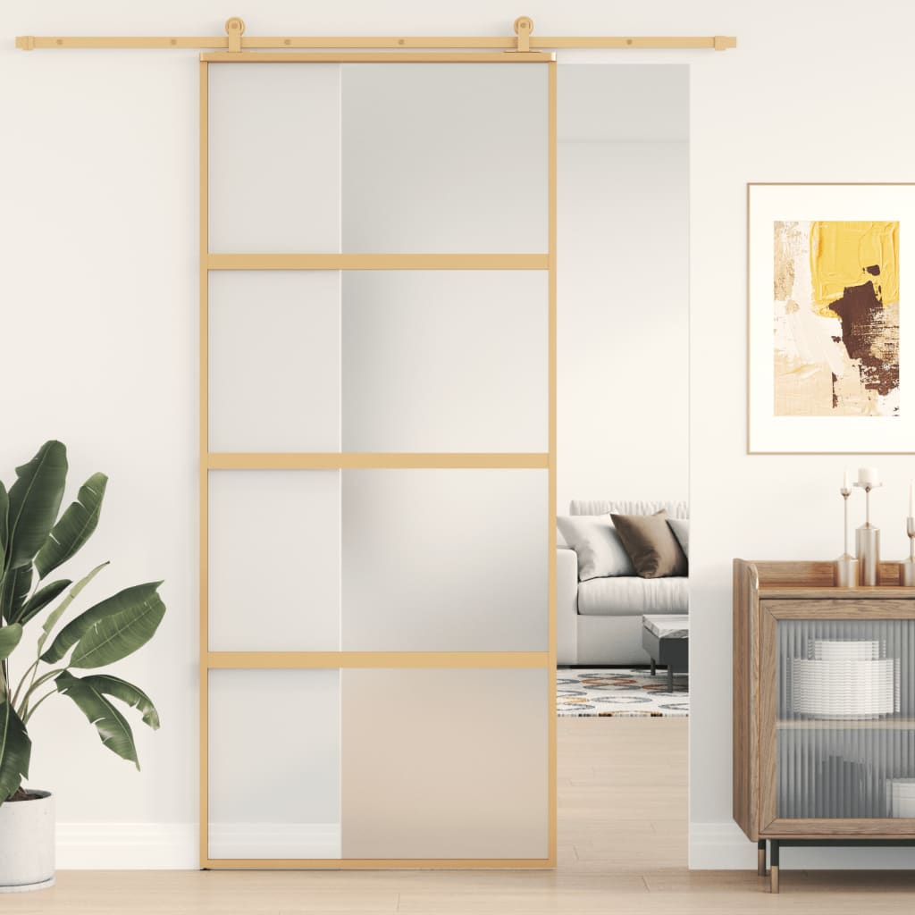 VidaXL sliding door 90x205 cm matte ESG glass and aluminum gold colored