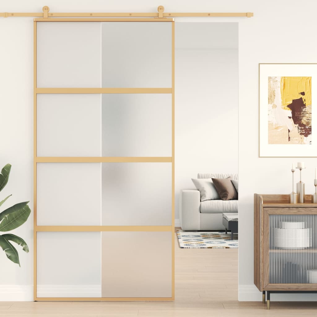 Porta scorrevole Vidaxl 102.5x205 cm vetro ESG e oro in alluminio