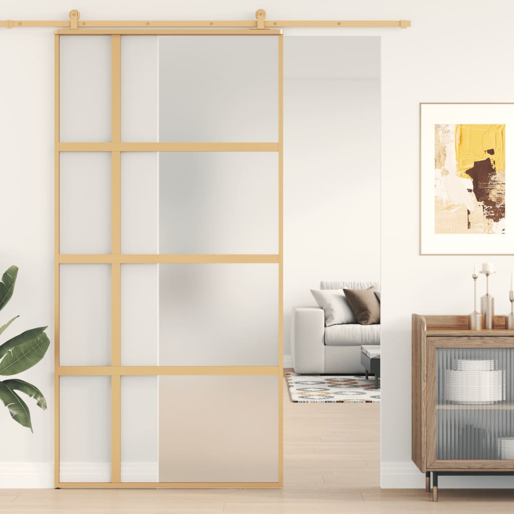 VidaXL sliding door 102.5x205 cm matte ESG glass and aluminum gold colored