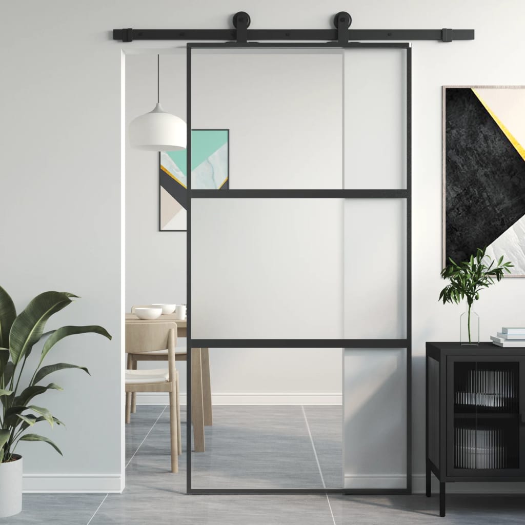 Vidaxl skydedør 102,5x205 cm hærdet glas og aluminium sort