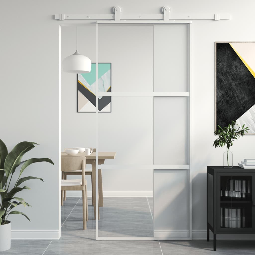 Porta scorrevole Vidaxl 90x205 cm in vetro temprato e bianco in alluminio