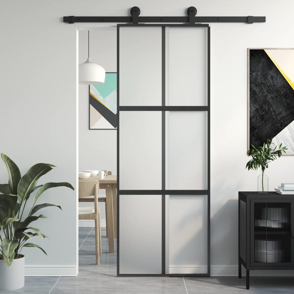 Porta scorrevole Vidaxl 76x205 cm in vetro indurito e nero in alluminio