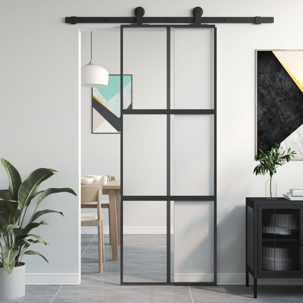 Vidaxl sliding door 76x205 cm hardened glass and aluminum black