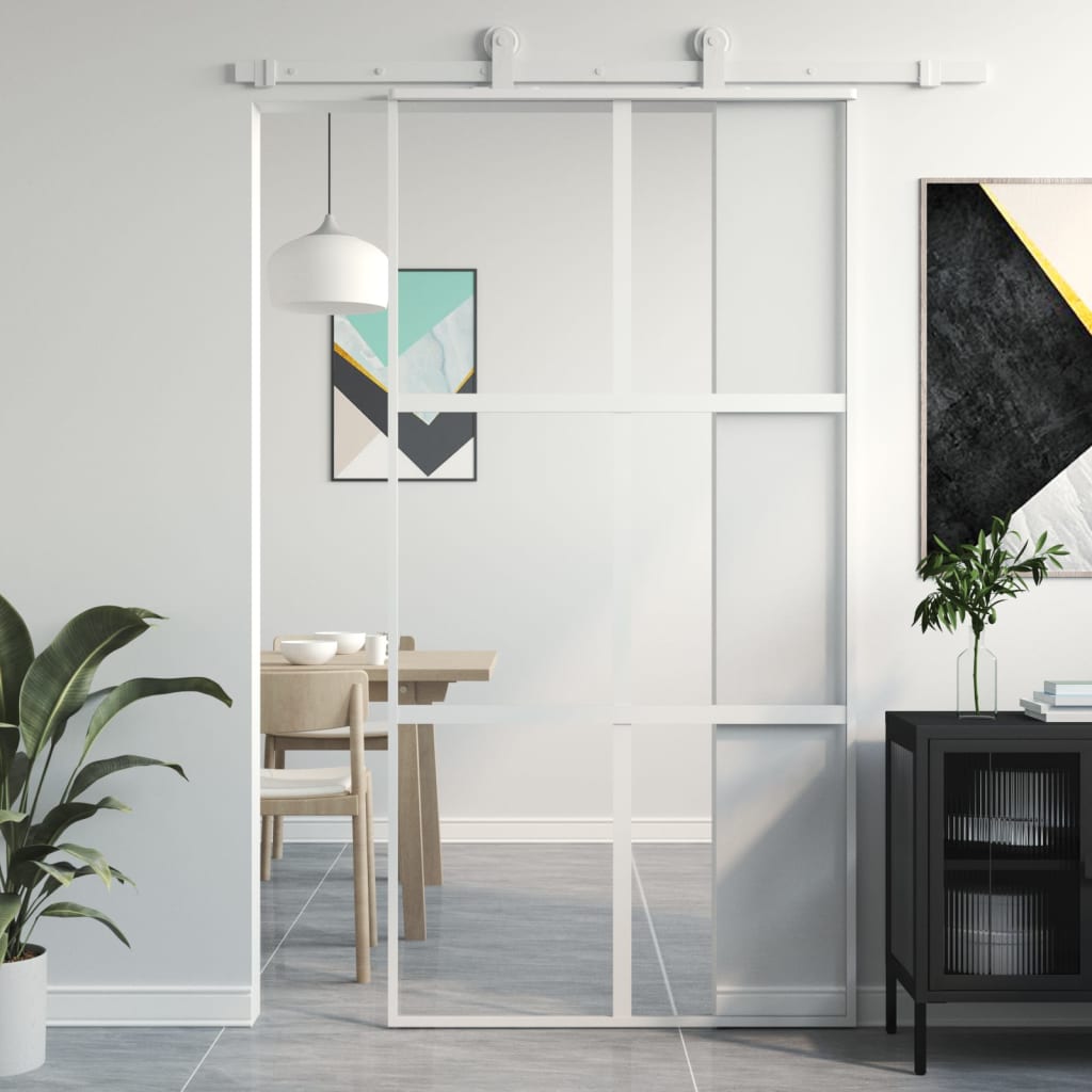 Porta scorrevole Vidaxl 102.5x205 cm in vetro indurito e bianco in alluminio