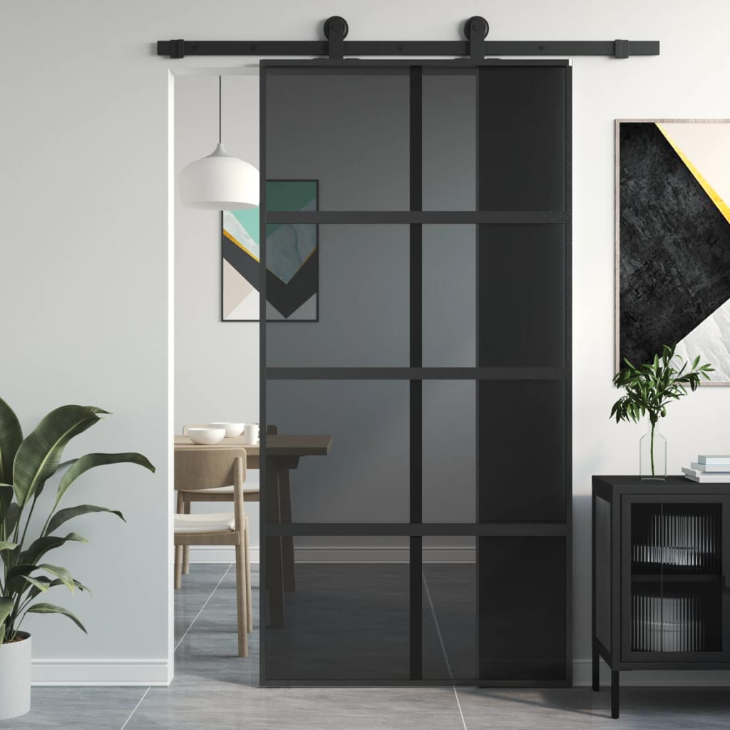 Puerta corredera Vidaxl 102.5x205 cm de vidrio endurecido y negro de aluminio