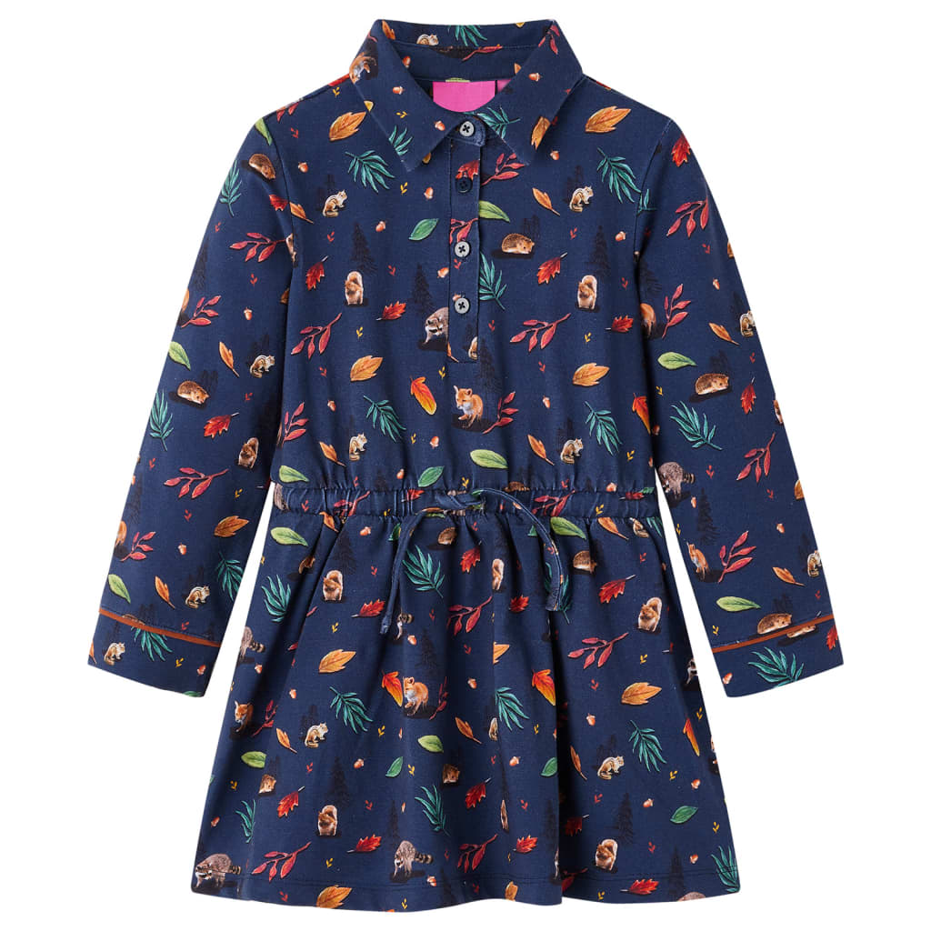 Abito per bambini Vidaxl con maniche lunghe 128 blu navy