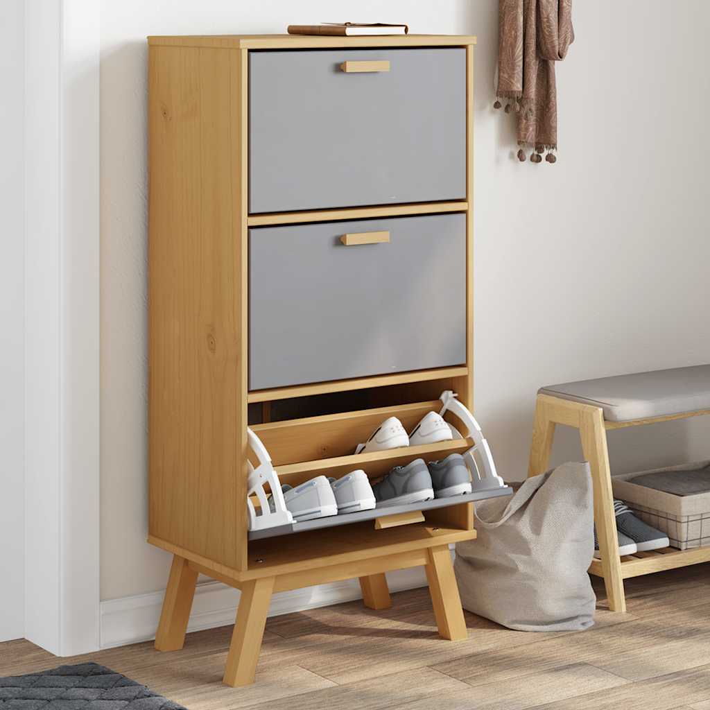 Vidaxl Shoe Cabinet Olden 55x35x120 cm Pine Wood Grey and Brown