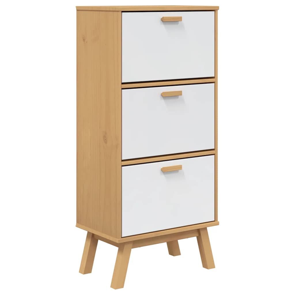 Vidaxl Shoe Cabinet Olden 55x35x120 cm Pine Wood White and Brown