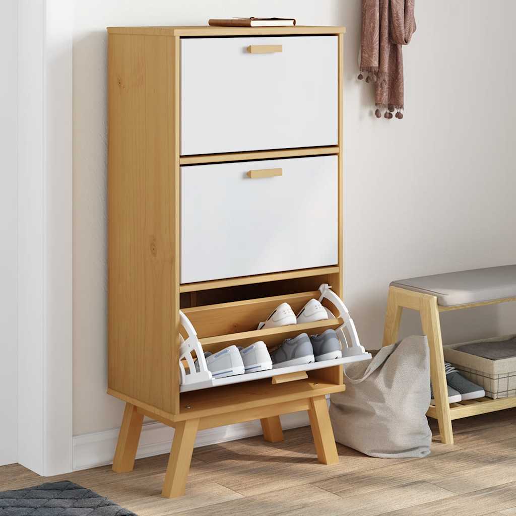 Vidaxl Shoe Cabinet Olden 55x35x120 cm Pine Wood White and Brown