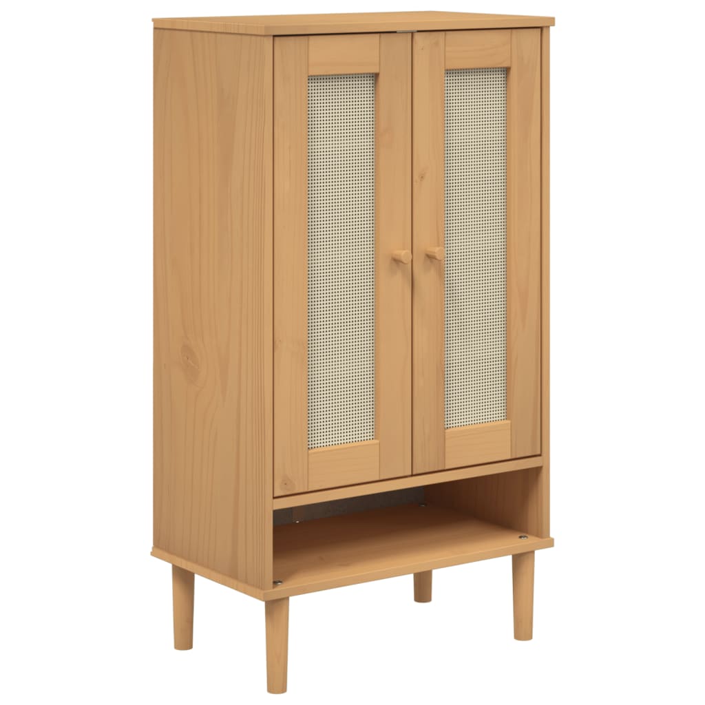 Vidaxl Shoe cabinet Senja 59.5x35x107 cm Rattan Look Pine Wood Brown