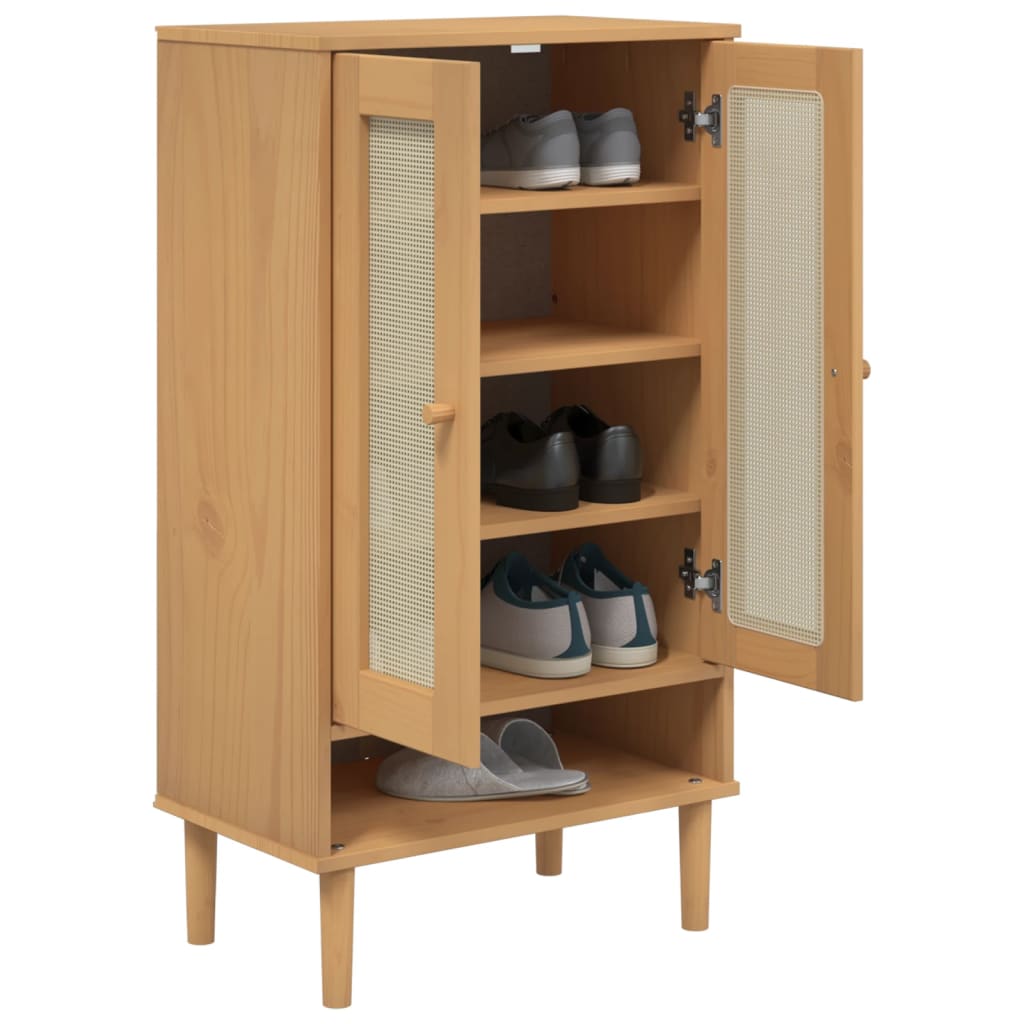 Vidaxl Shoe Cabinet Senja 59,5x35x107 cm Rattan vypadat borovice dřevo hnědá