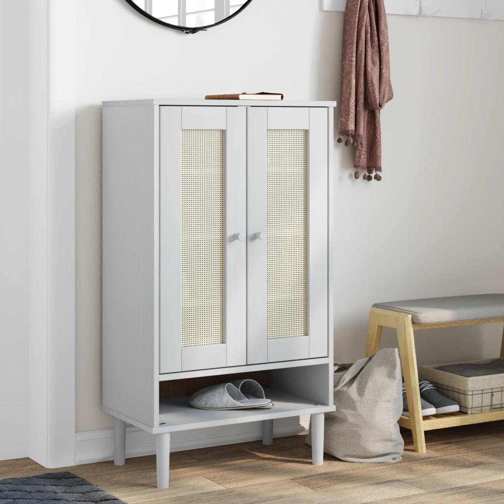 Vidaxl Shoe Cabinet Senja 59,5x35x107 cm ratan vypadat borovice bílá bílá