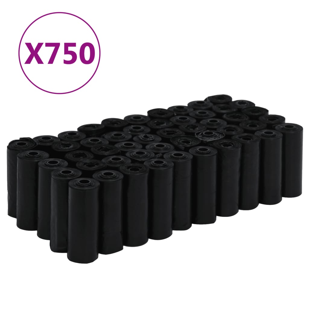 Vidaxl Bolsas de caca de perro 750 PCS 30x20 cm Polyetileno Negro