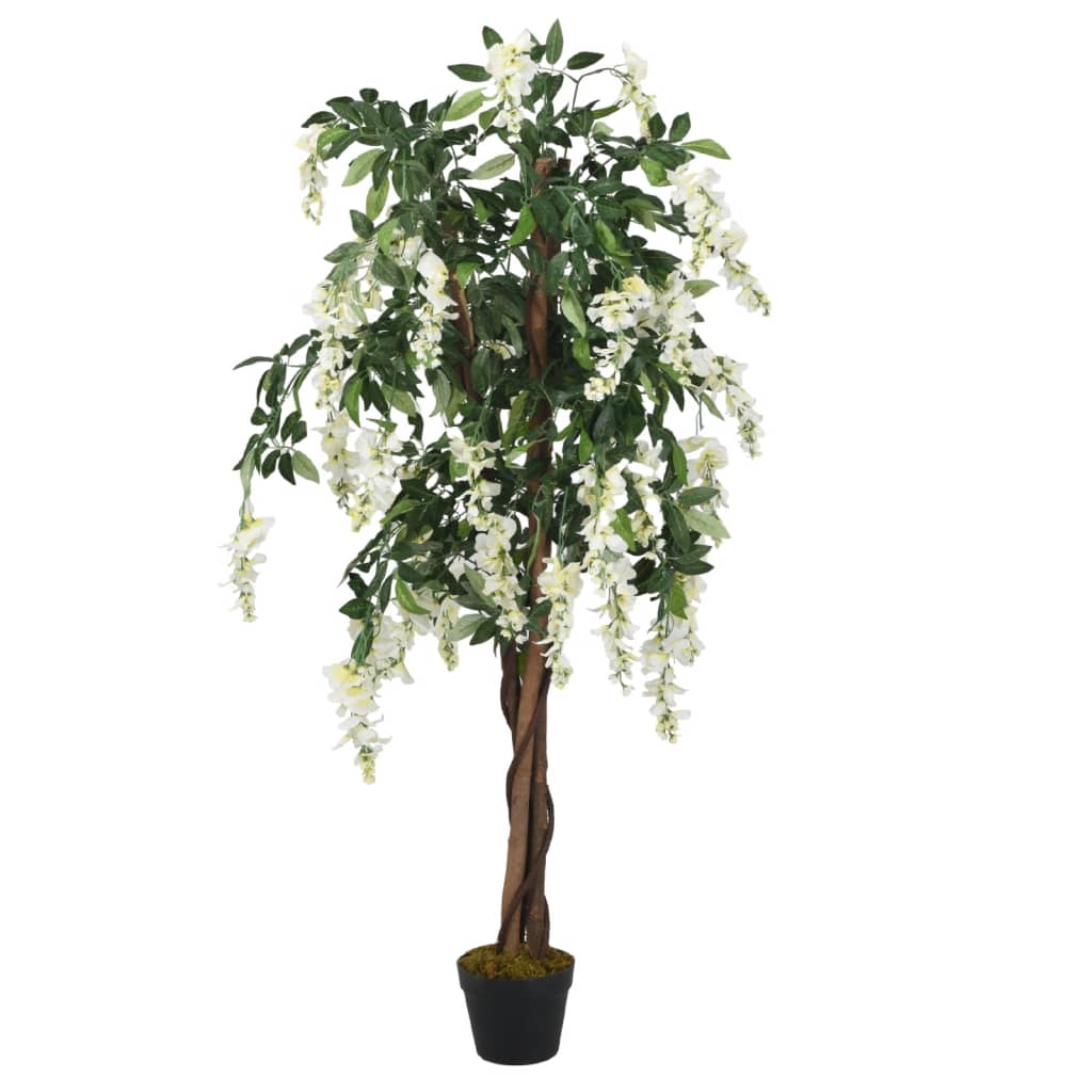 Vidaxl kënschtlech Planz Wisteria 1260 léisst 180 cm gréng a wäiss