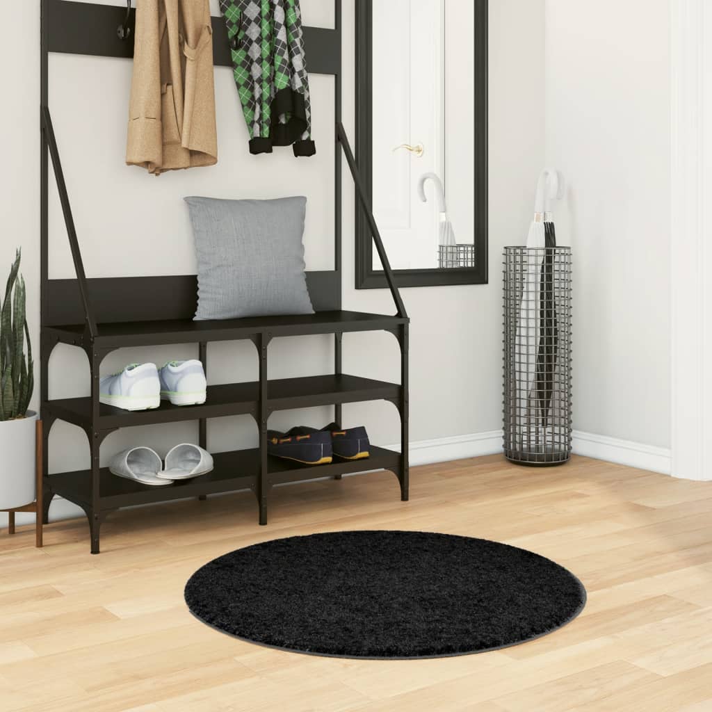 Vidaxl Rug Pamplona Shamgy héich Pole modern Ø 80 cm schwaarz